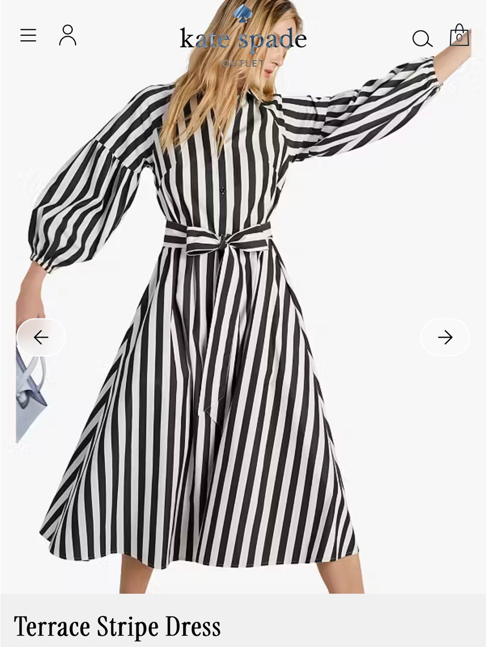 Kate Spade Terrace Striped Tie-Waist Midi Dress Size XS - Picture 3 of 6